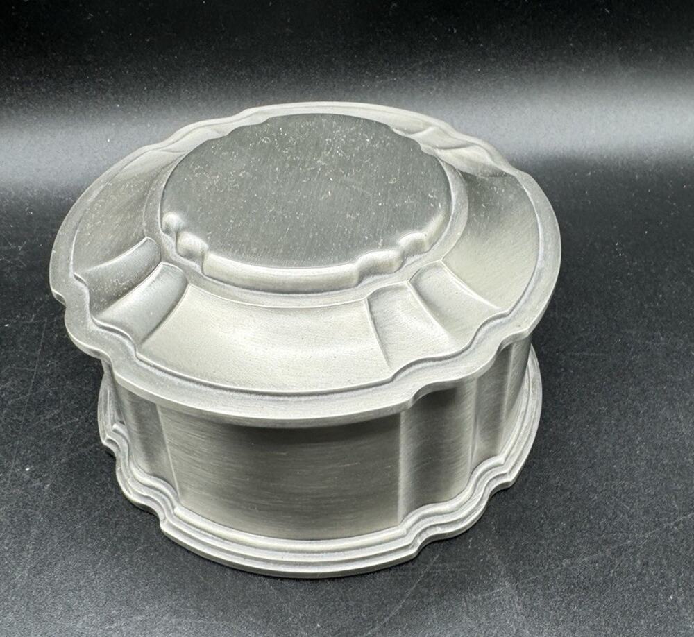 Lovely Heavy Pewter Jewelry Trinket Box With Black Velvet Lining -A96